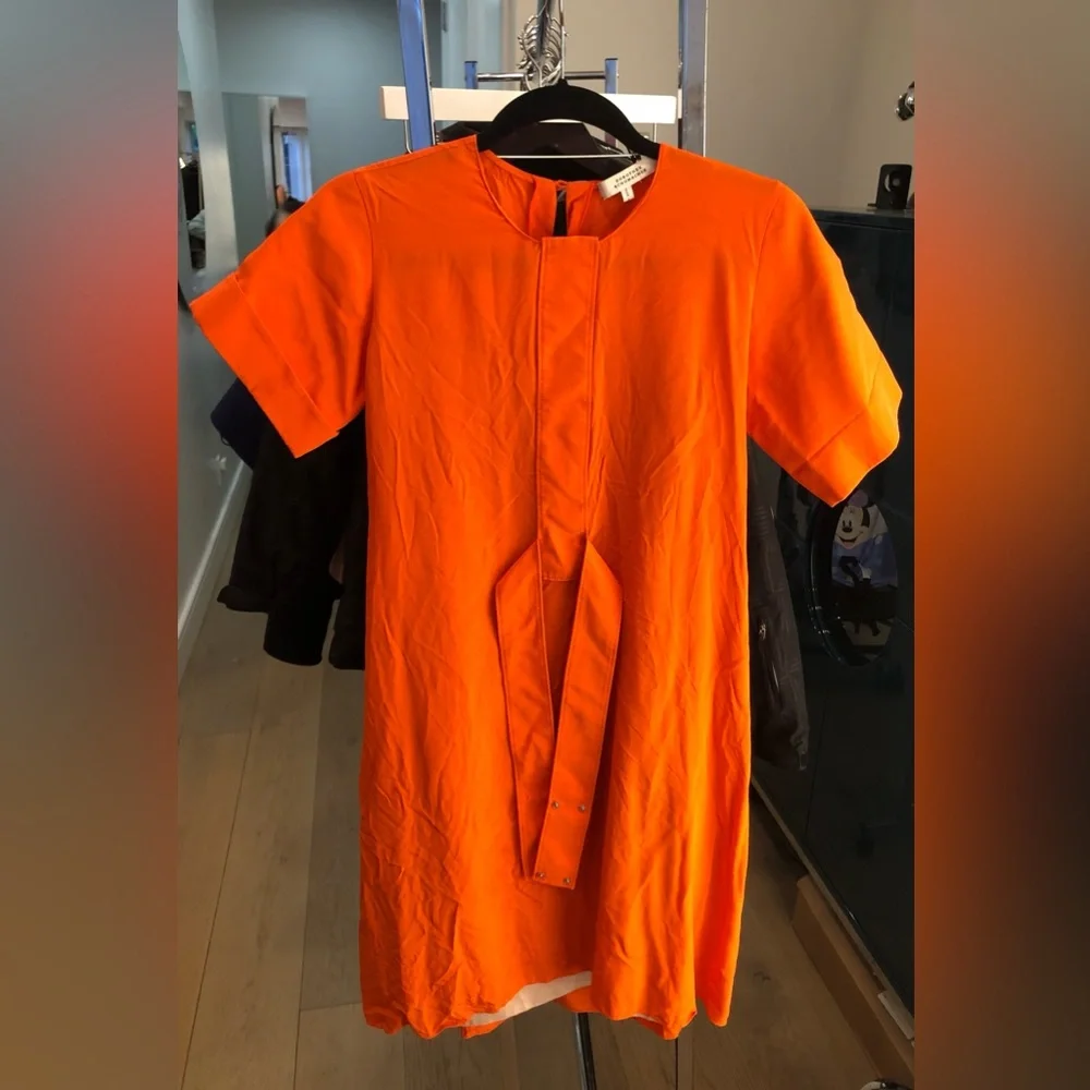 DOROTHEE SCHUMACHER Women’s Midi Silk Orange Dress With Waist Straps (XS, US 2) - Picture 5 of 12